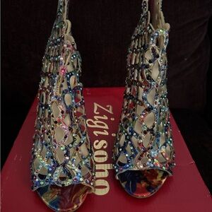 Zigi Soho Multicolor Jeweled Cage Peep-Toe Heels